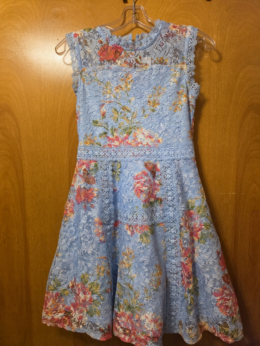 Knit Works Floral Lace Dress in Blue & Red Pinks Size 14